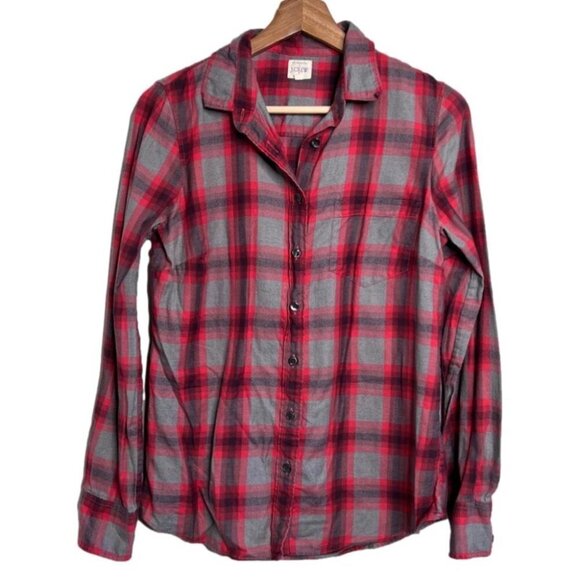 J Crew Factory Womens Size Small The Perfect Shirt Red Grey Flannel Longsleeve - Picture 1 of 9